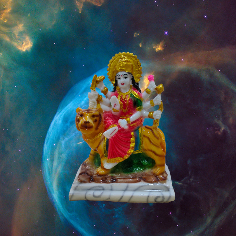Mata Durga on Lion Idol Big Handcrafted Handmade Marble Dust Polyresin - 15 x 13 cm perfect for Home, Office, Gifting MS-2