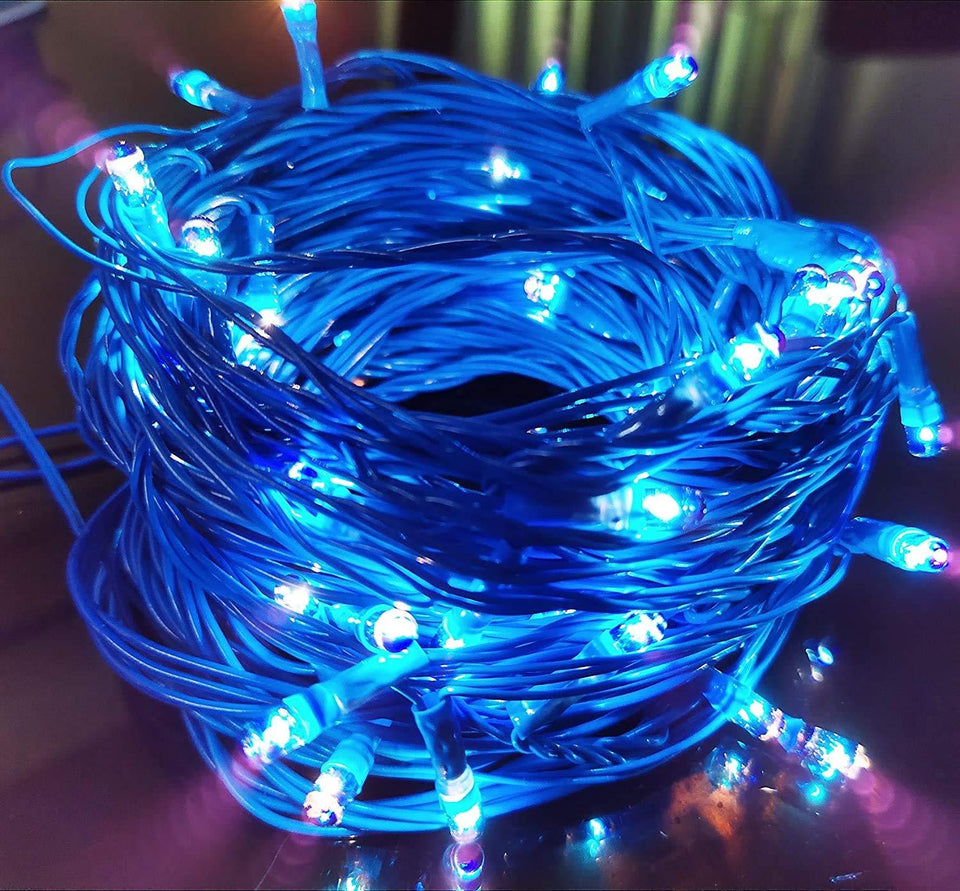 Blue Plastic Rice Lights 10 mtr Serial Bulbs Ladi Decoration Lighting for Indoor, Outdoor, DIY, Diwali Christmas Eid