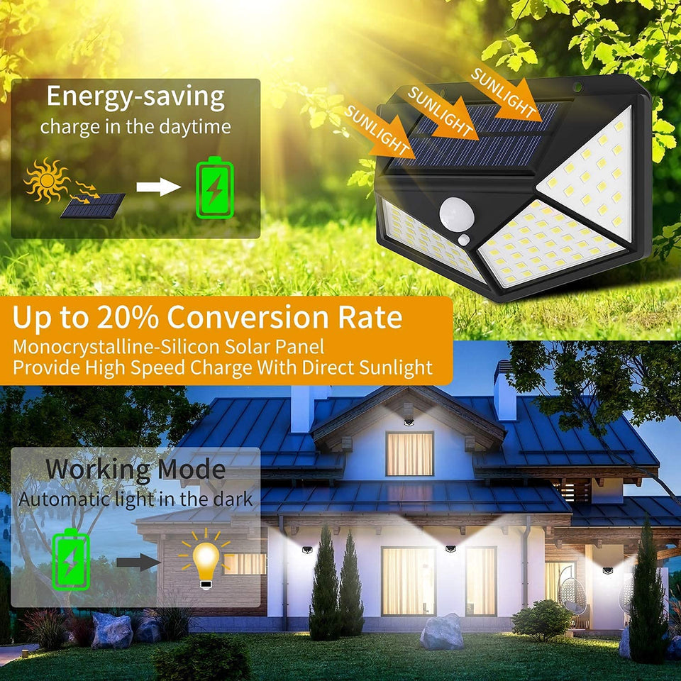 Waterproof Solar Lights for Garden 100 LED Motion Sensor Security Lamp for Home and Garden, Outdoors | Bright Solar Wireless Security Motion Sensor
