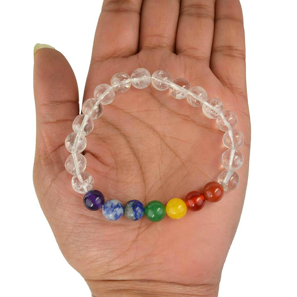 7 Chakra Semi-Precious Stones with Quartz Crystal Charm Reiki Chakra Healing Yoga Meditation Fengshui Bracelet