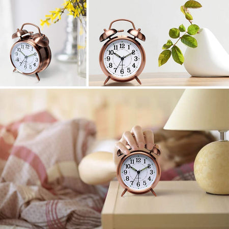 Twin Bell Alarm Clock Copper Antique Color with Heavy Metal Ringing Bell and Backlight for Bedroom and Home Decoration and Office Table Clock, Study Table Clock