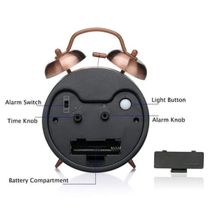 Twin Bell Alarm Clock Copper Antique Color with Heavy Metal Ringing Bell and Backlight for Bedroom and Home Decoration and Office Table Clock, Study Table Clock