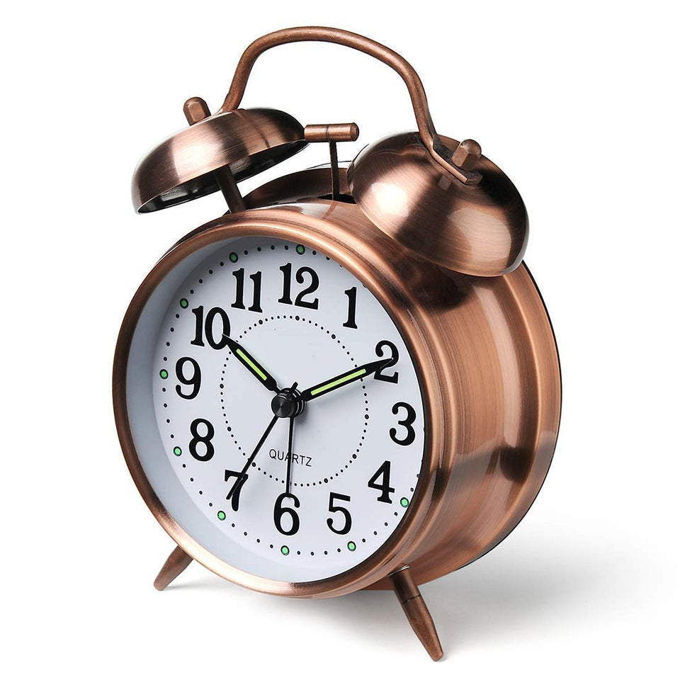 Twin Bell Alarm Clock Copper Antique Color with Heavy Metal Ringing Bell and Backlight for Bedroom and Home Decoration and Office Table Clock, Study Table Clock