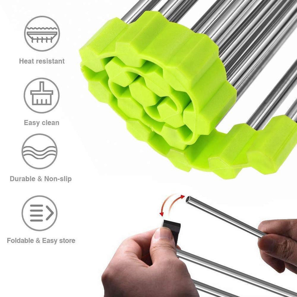 Stainless Steel Foldable Over The Sink Kitchen Rolling Sink Rack Multipurpose Dry Rack Dish Drainer