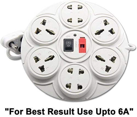 8+1 Round Strip Extension Cord 6 Amp 8 Universal Multi Plug Point (4 Three pin and 4 Two pin sockets) Extension Board 2 Yard with LED Indicator