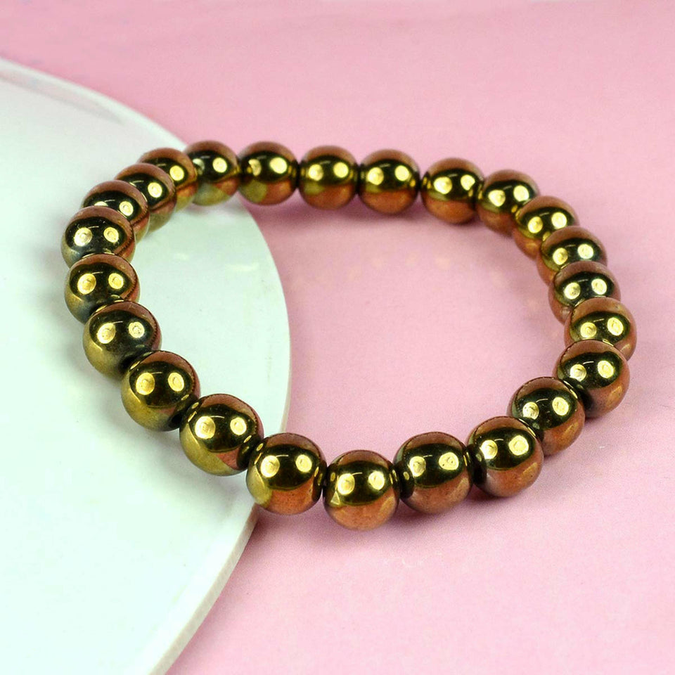 Golden Pyrite Stone Bracelet Natural Gemstone Chakra Bracelet Reiki Healing Jewelry for Men & Women, Bead Size 8 mm