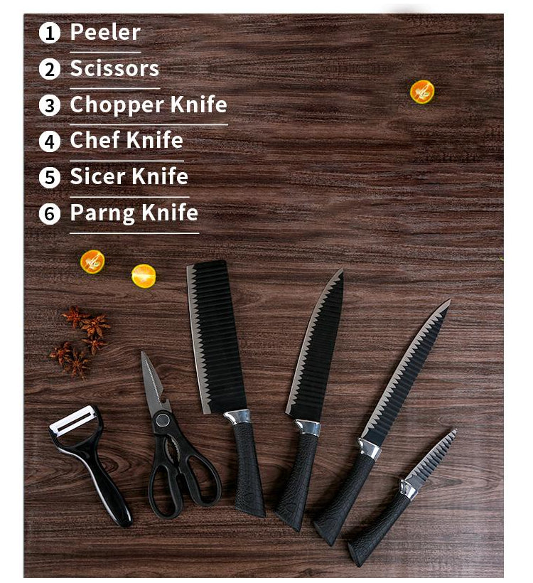 Chef Knife Set Professional Stainless Steel With Peeler And Scissor (6 Pieces)