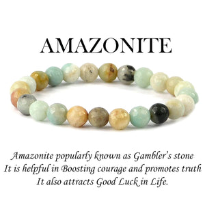 Natural Amazonite Bracelet 8 mm Crystal Stone Bracelet Round Beads for Reiki and Crystal Healing Fengshui Gemstone