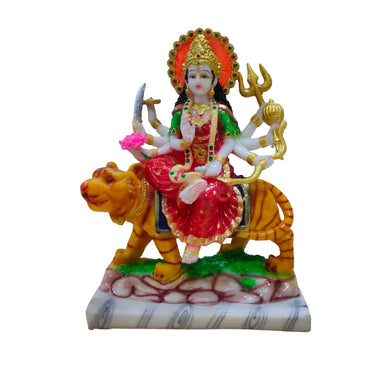Maa Durga On Lion Idol Large Handcrafted Handmade Marble Dust Polyresin - 39 x 29 cm perfect for Home, Office, Gifting MLxc-1