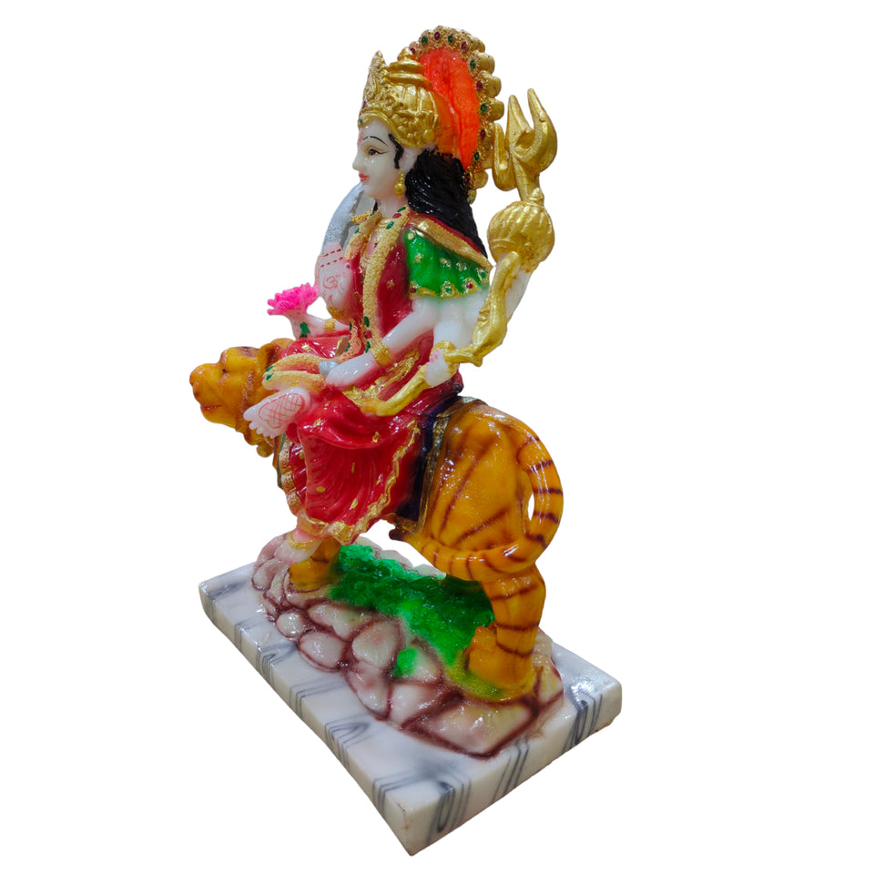 Maa Durga On Lion Idol Large Handcrafted Handmade Marble Dust Polyresin - 39 x 29 cm perfect for Home, Office, Gifting MLxc-1