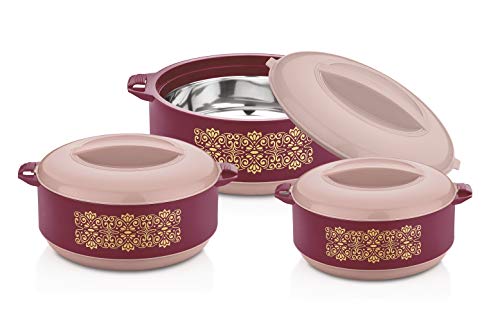 Premium Family Inner Steel Casserole Gift Set of 3, (600, 1000, 1500 ml) Red
