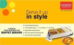 Clearline Stainless Steel  4 PAN SS FOOD WARMER AND BUFFET SERVER FWBS-02 - halfrate.in