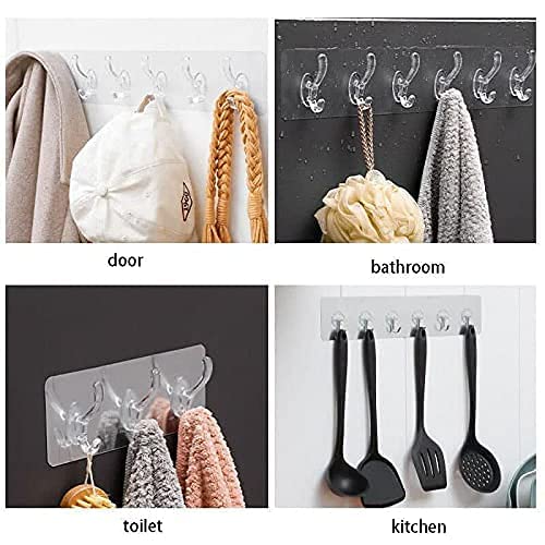 Adhesive Sticker Multi-Purpose 6 Hook for Hanging Strong, Heavy Duty Sticky Hooks for Hanging, No Drill Waterproof, Stick-on Hook for Wall Hangers