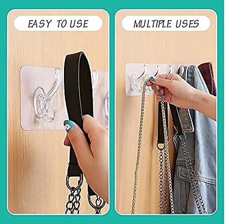 Adhesive Sticker Multi-Purpose 6 Hook for Hanging Strong, Heavy Duty Sticky Hooks for Hanging, No Drill Waterproof, Stick-on Hook for Wall Hangers
