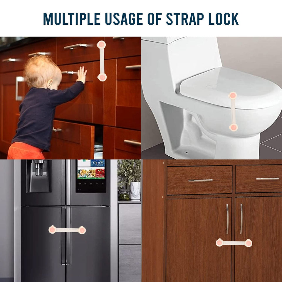 Child Safety Strip Locks 3 pcs Baby Locks for Cabinets and Drawers, Toilet, Fridge & More. Easy Installation, No Drilling Required