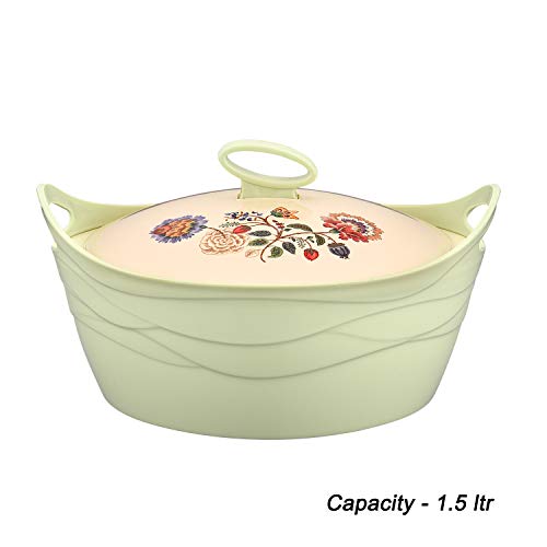 Plastowares Flamingo Plastic Casserole, 1500Ml, Green