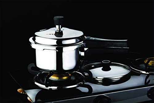 Stainless Steel Tri-Pro Triply Pressure Cooker with Additional Glass Lid, 2 Liters, Silver