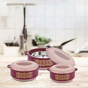 Premium Family Inner Steel Casserole Gift Set of 3, (600, 1000, 1500 ml) Red