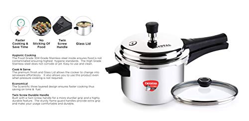 Stainless Steel Tri-Pro Triply Pressure Cooker with Additional Glass Lid, 2 Liters, Silver