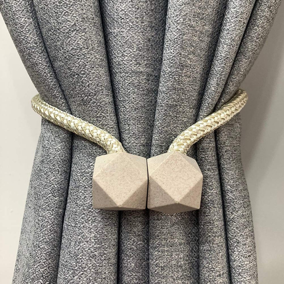 Hexa Polyester and Magnet Curtain Tiebacks Drapery Holdbacks Binding Tie Band for Living Room Decoration, Medium, Cream - Set of 2 Pieces