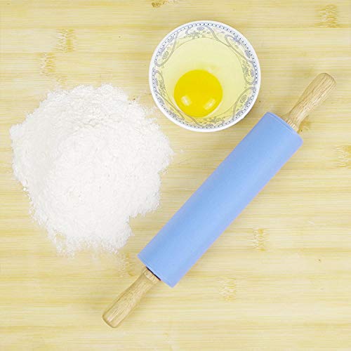 Silicone Rubber Rolling Pin Wooden Handle Non-stick Dough Roller Pizza Pasta Baking 15 inches Kitchen Cooking Tool