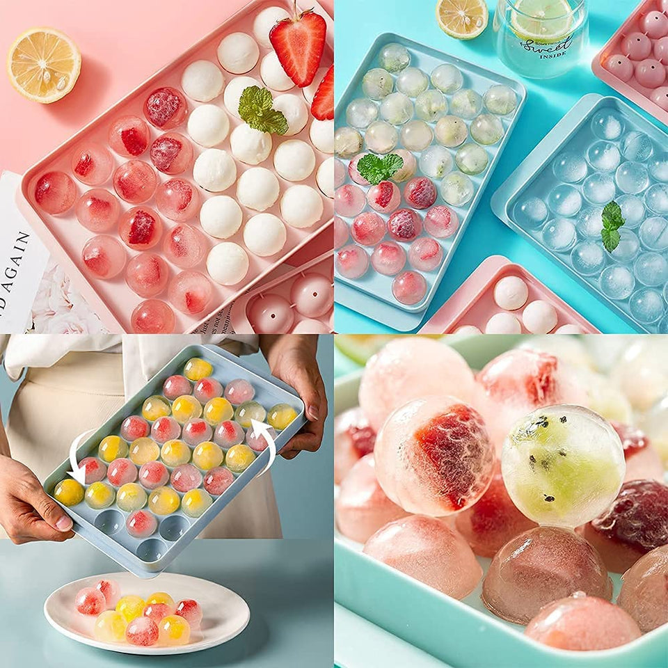 Round Ice Cube Tray Ball Maker Mold for Freezer Mini Circle Making 33PCS Sphere Chilling Cocktail Whiskey Plastic Reusable Flexible Trays Molds Cocktails Keep Drinks