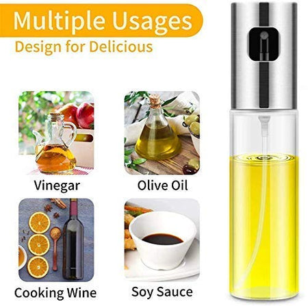 Oil Sprayer for Cooking, Refillable Stainless Steel Oil Dispenser with Mini Funnel, Vinegar Glass Spray Bottle for BBQ, Salad, Baking, Grilling, Roasting and Frying