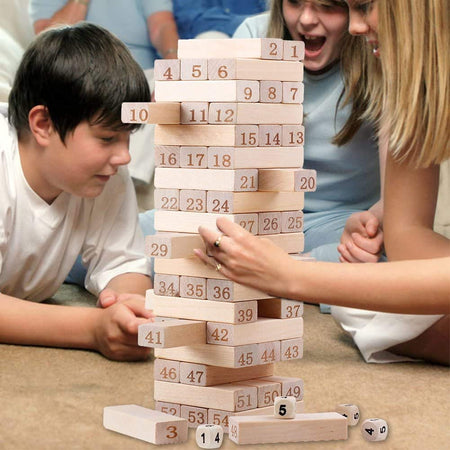 54 PC Wooden Building Blocks, Tumbling Tower, Stacking & Balancing Games, Party Game