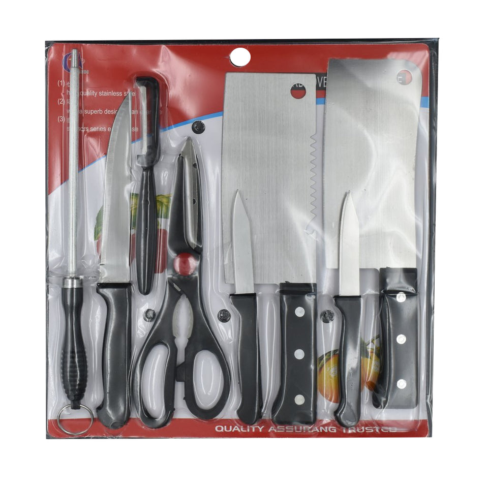 Premium Stainless Steel Kitchen 8 pcs Knife Set with Scissor, Peeler & Knives Sharper