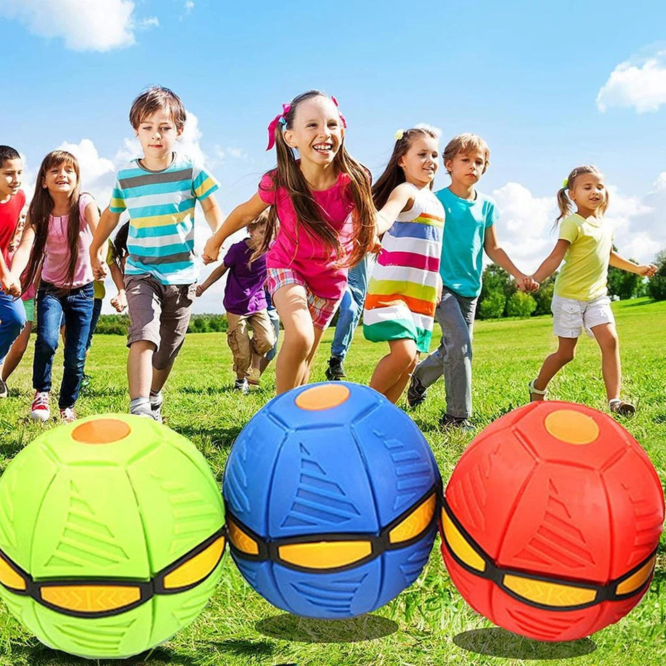 Flying Soccer Ball UFO ball with Frisbee Deformation Ball, Magic Football Flat Throw Ball, with 3 LED Light Football Shock Proof