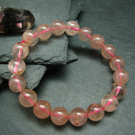 Cherry / Strawberry Quartz Bracelet 8 mm Beads Lab Stretchable Elastic Bracelet Cherry Quartz Crystal Gemstone