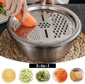 Multipurpose 3 in 1 Stainless Steel Kitchen Grater Slicer with Drain Basin and Bowl | Drain Basket Vegetable/ Fruits Grater and Washing Bowl for Kitchen, Pack of 1