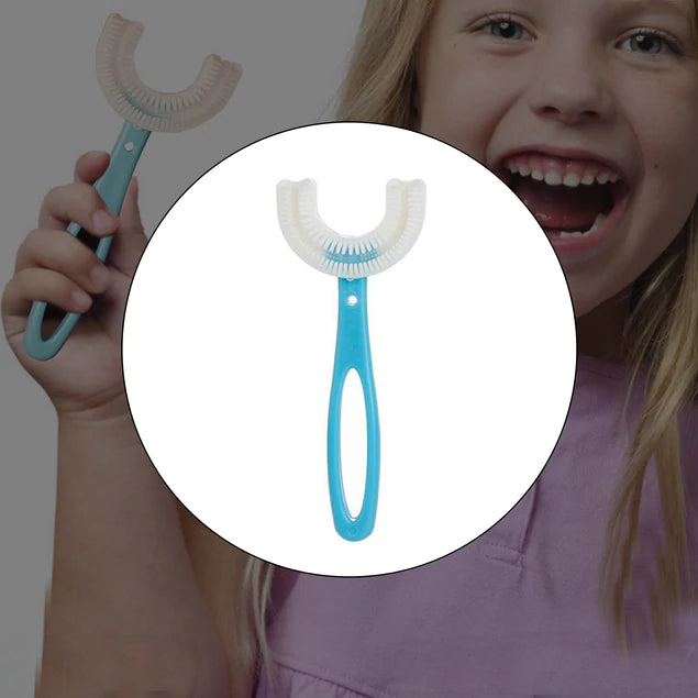 Kids U Shaped Toothbrush, 360° Manual U Shaped Toothbrush for Kids, Kids Toothbrushes U Shape with Food Grade Soft Silicone Brush Head for 6-12 Years Old