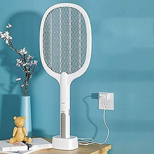 Mosquito Killer Racket Rechargeable Handheld with Base Electric Fly Swatter Mosquito Killer Racket Bat with UV Light Lamp Racket USB Charging Electric Insect Killer