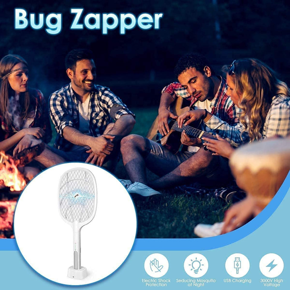 Mosquito Killer Racket Rechargeable Handheld with Base Electric Fly Swatter Mosquito Killer Racket Bat with UV Light Lamp Racket USB Charging Electric Insect Killer