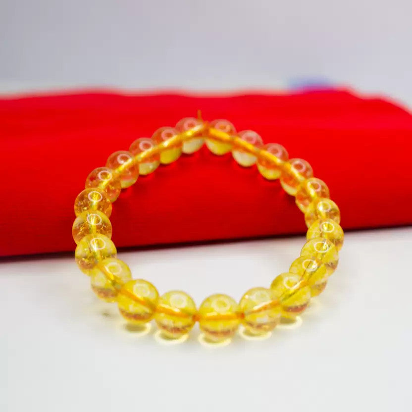 Yellow Quartz Bracelet 6 mm Beads Lab Stretchable Elastic Bracelet Yellow Quartz Crystal Gemstone