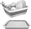 Collapsible Dish Drainer/Dish Drying Rack with Spoon Storage Holder Utensil Dinnerware Travel Organizer - Heavy Duty Plastic & Silicone
