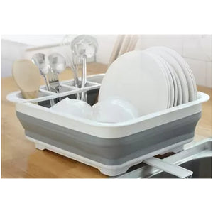 Collapsible Dish Drainer/Dish Drying Rack with Spoon Storage Holder Utensil Dinnerware Travel Organizer - Heavy Duty Plastic & Silicone