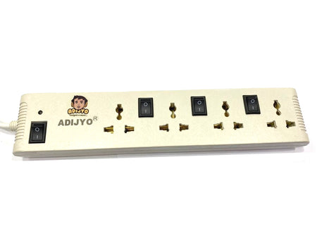 Extension Board, 4-way Extension Board with Spike Protection, 4 Sockets & 4 Switches 3 core Long 340 cm Wire 6 A with 3 Pin Wall Plug