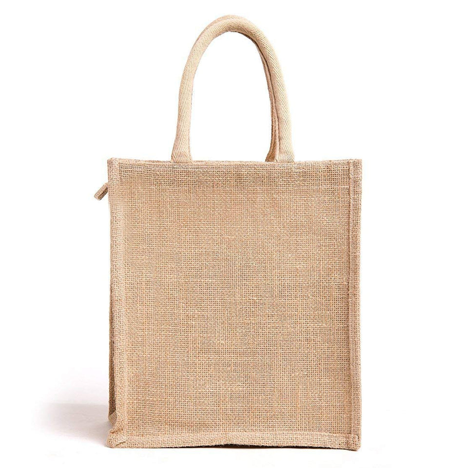 Jute Bags for Lunch Box with Zip | Jute Tote Bag | Jute Tiffin Bags | Multicoloured Jute Bag | Jute Carry Multiuse Bag Size: 26cm x 21cm