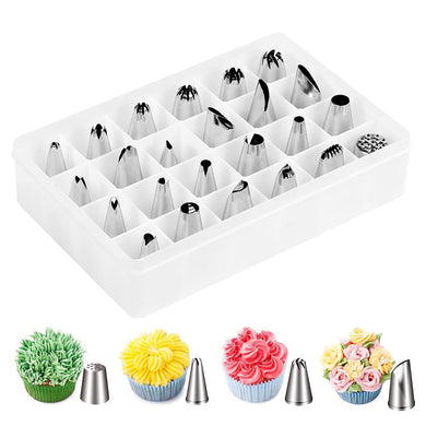 Icing Nozzle Set 24 Pcs Cake Decoration Tips Set Professional Stainless Steel Piping Dispenser Nozzle Kit for Cakes Cupcakes Cookies Pastry Cake Decorating