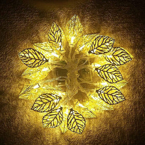Premium Golden Metal Leaf String 16 Led Decorative Lights for Home Hanging Bedroom Birthday Party Decoration Romantic Mood Light