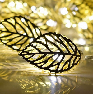 Premium Golden Metal Leaf String 16 Led Decorative Lights for Home Hanging Bedroom Birthday Party Decoration Romantic Mood Light