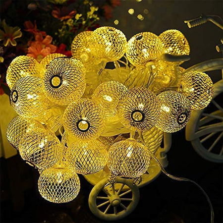 Golden Metal Lantern LED String 16 Led Decorative Lights for Home Hanging Bedroom Birthday Party Decoration Romantic Mood Light