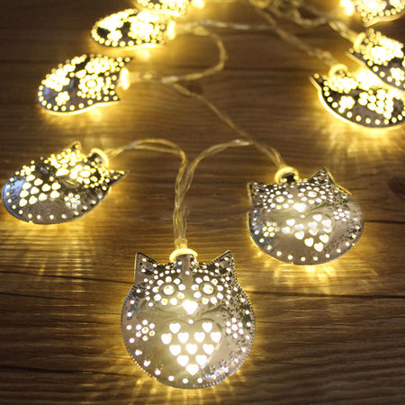 Golden Metal Owl String 16 Led Decorative Lights for Home Hanging Bedroom Birthday Party Decoration Romantic Mood Light