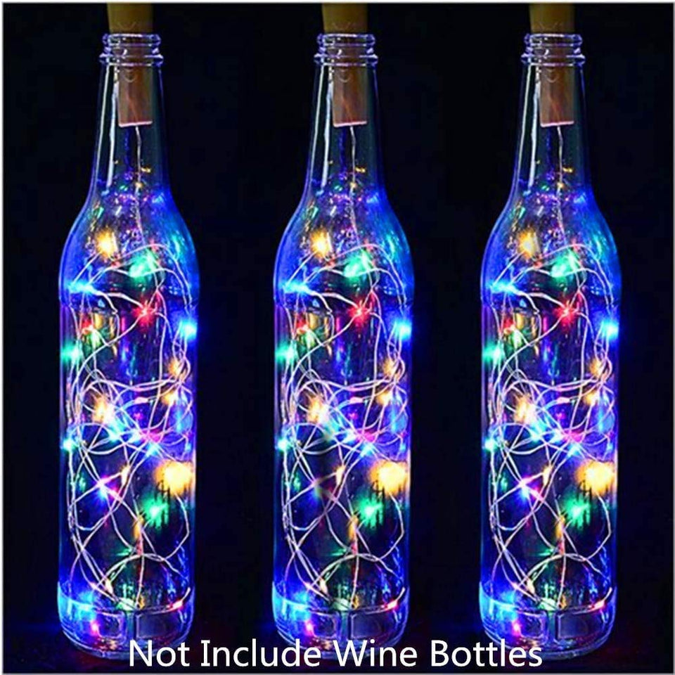 Multicoloured 20 LED Wine Bottle Cork Lights Copper Wire String Lights 2M Battery Powered