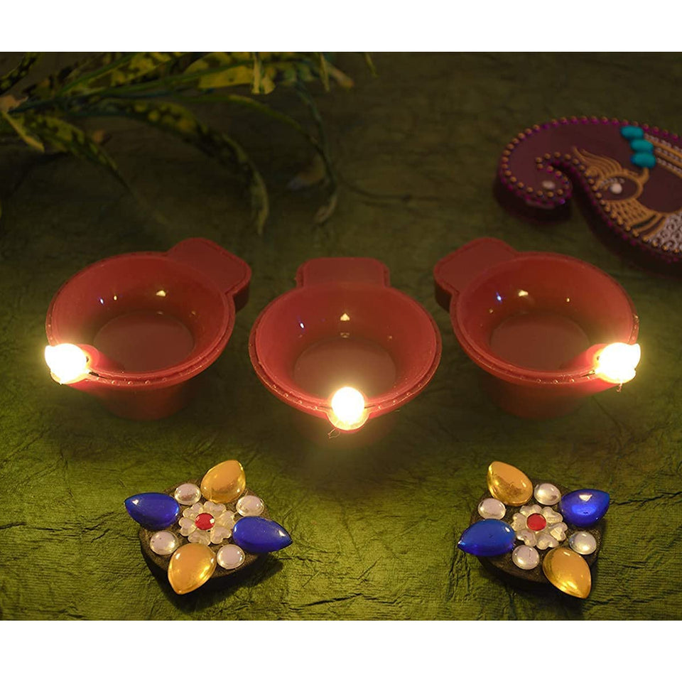 Water Sensor DIYAS Led Diyas Candle with Water Sensing E-Diya, Warm Orange Lights, AUTO Operated Led Candles for Home Decor, Festivals Decoration