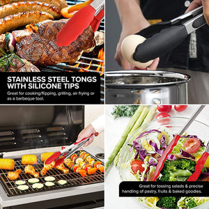 Kitchen Food Tong Stainless Steel Material with Heat Resistant Premium Silicone Grip for BBQ Grilling Turner, Salad serving, Ice Serving