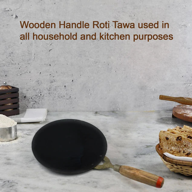 Iron Tawa Heavy Handmade Loha Iron Lokhand Roti / Chapati Tawa with Wooden Handle