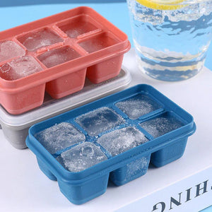 Stackable Silicone 6-Grid Ice Cube Trays with Lid Super Easy Release Ice Cube Molds- Tray Durable & Dishwasher Safe for Food, Cocktail, Drinks